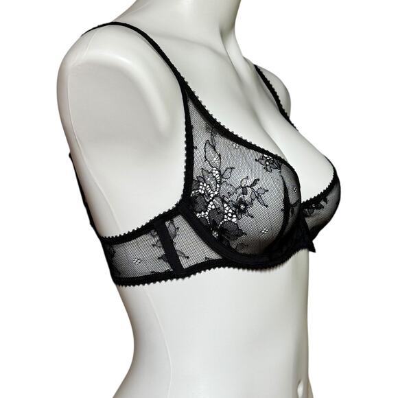 Skims Unlined Lace Underwire Bra Black 34B - Picture 4 of 7